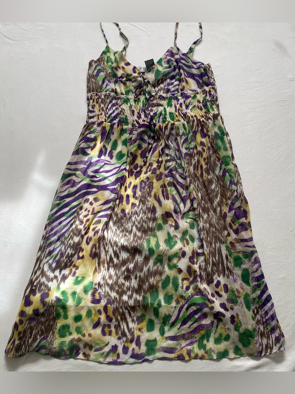 A Wild Thyme Animal-Print Midi Dress with Smocked Waist